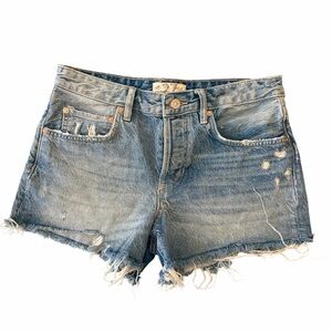 Free People High Waist Distressed Blue Shorts